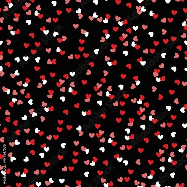Fototapeta simple valentine's day pattern . black background. small red and white confetti hearts. vector texture. trend of print for greeting cards and wrapping paper.