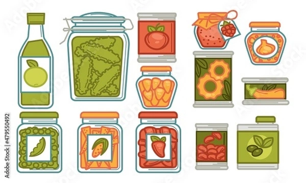 Fototapeta Marinated vegetables, pickled cucumber and pepper