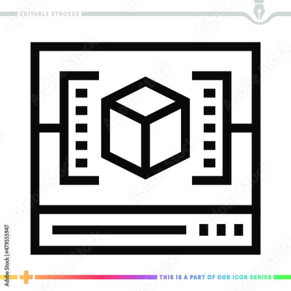 Obraz Line icon for 3d model scan illustrations with editable strokes. This vector graphic has customizable stroke width.