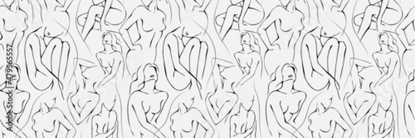 Fototapeta Wektor wzór z kobietą w minimalistycznym stylu liniowym Ilustracja mody według kobiecości, piękna i sztuki współczesnej. Abstrakcyjny plakat i nadruk na koszulce wektor
