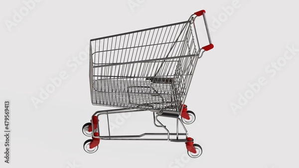 Obraz Shopping cart isolated on white background 3d image view