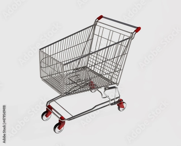 Obraz Shopping cart isolated on white background 3d image view