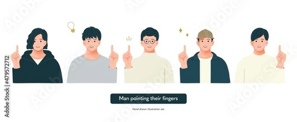 Fototapeta 指をさしている閃いた男性のイラストセット