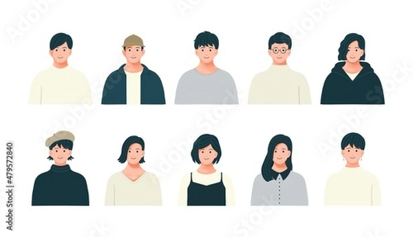 Obraz さまざまな男女の上半身イラストセット