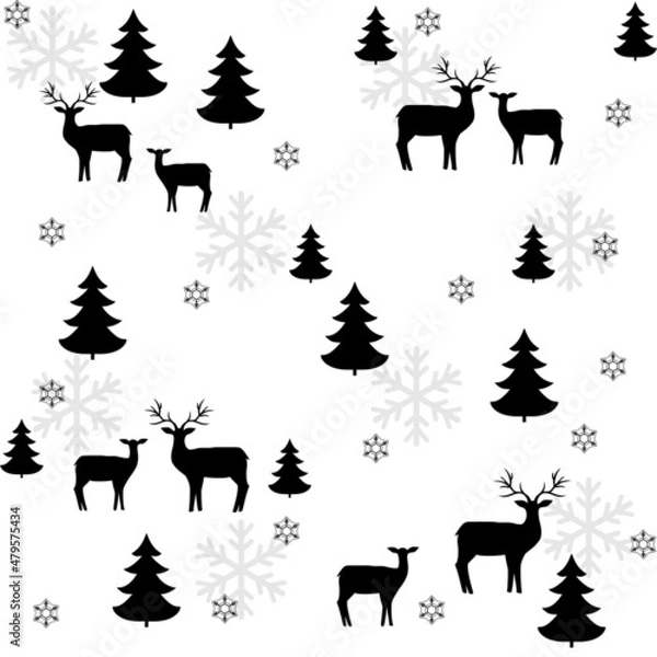 Obraz Black deer and tree chaotic seamless pattern.