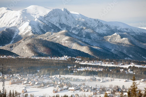 Obraz view to Murzasichle, Zakopane, Giewont Mountain, Tatra Mountains, Tatra National Park, Poland