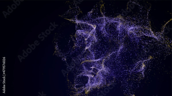 Fototapeta Illustration vector abstract wave motion pattern and dynamic mesh line on dark blue background.