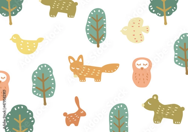 Obraz 動物たちの北欧風柄