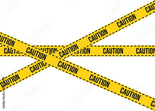 Fototapeta Yellow caution tape on transparent background. Vector warning ribbon in black and yellow colors