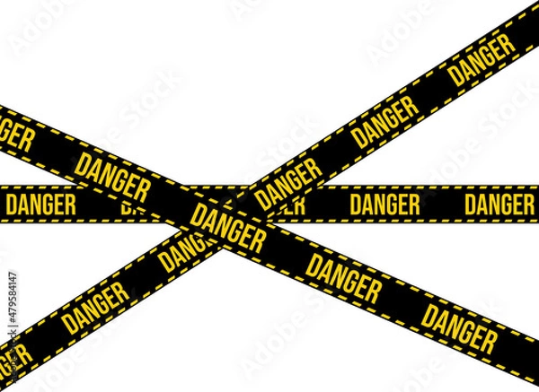 Fototapeta Black danger tape on transparent background. Vector warning ribbon on black and yellow colors