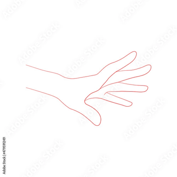 Fototapeta Line art sketch of a tense hand reaching for an object in an upright position