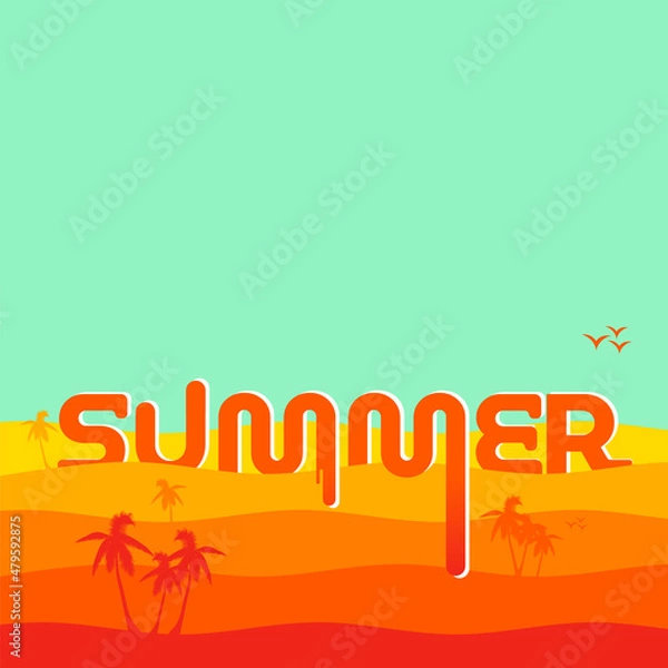 Fototapeta Summer template. Sultry desert illustration with molten lettering summer, place for yor text. Square composition