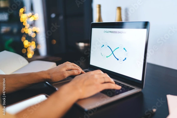 Obraz Girl using laptop while learning at home