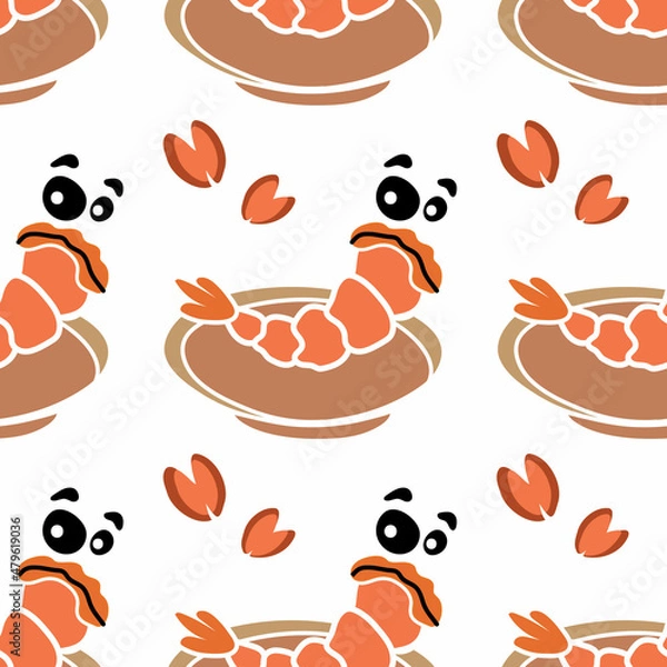 Obraz Shrimps and mussles cartoon. Seamless pattern.