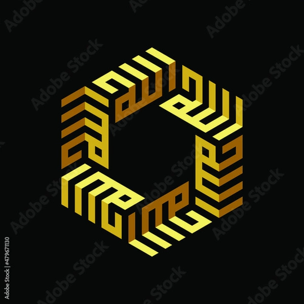 Fototapeta Arabic calligraphy of the name of Allah (God) in hexagon shape.