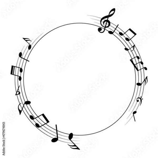 Obraz Music notes background, round musical frame, vector illustration.