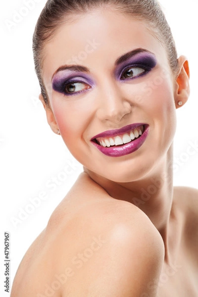Obraz Beautiful model with bright purple make up