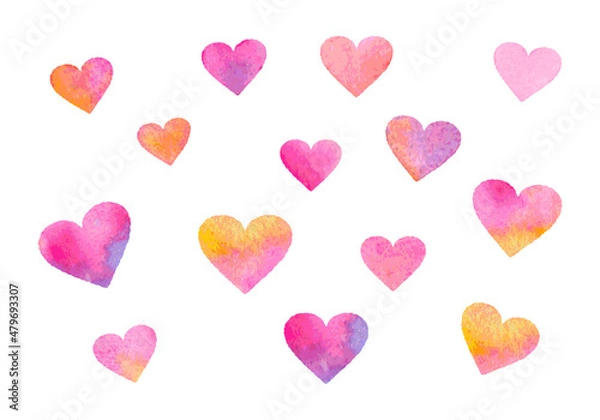 Fototapeta ハート型のイラスト　手描き水彩　ピンク系