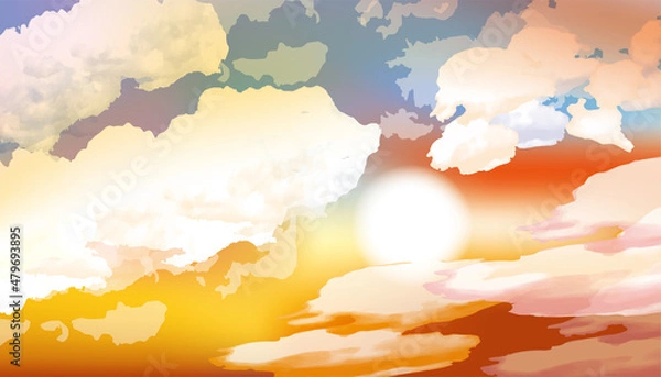 Fototapeta ドラマチックな雲　夕陽のイラスト