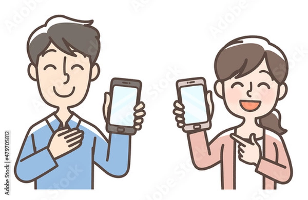Obraz スマートフォンを使っている男女