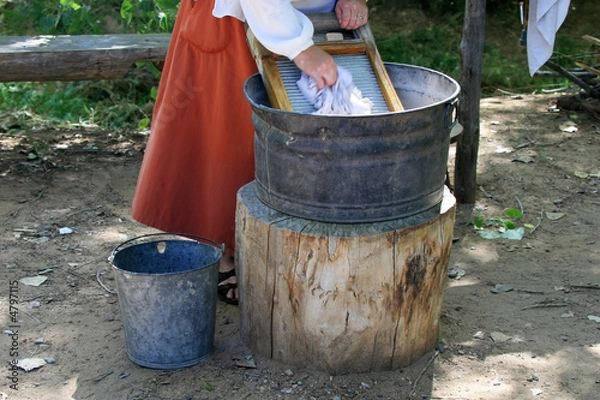 Obraz Washing Clothes on a Washboard