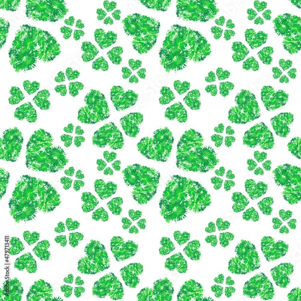 Obraz Seamless texture Heart Valentine's day love funny beautiful delicate pattern watercolor green nature grass greenery flowers