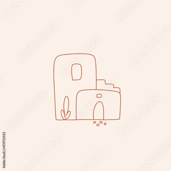 Obraz Vector outline illustration of an old house in desert.