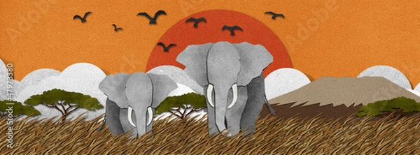 Obraz Elephant  made from recycled paper background