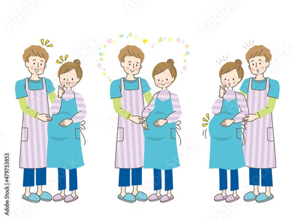 Fototapeta 妊娠中の女性とエプロン姿の夫のセット