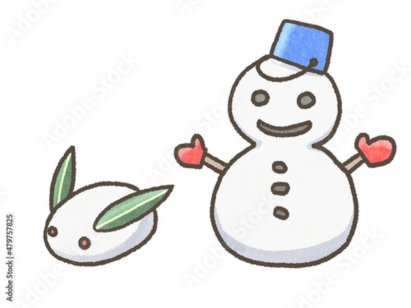 Fototapeta 雪ウサギと雪だるま