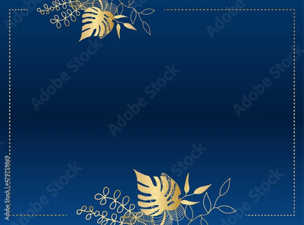 Fototapeta Blue and gold floral abstract background
