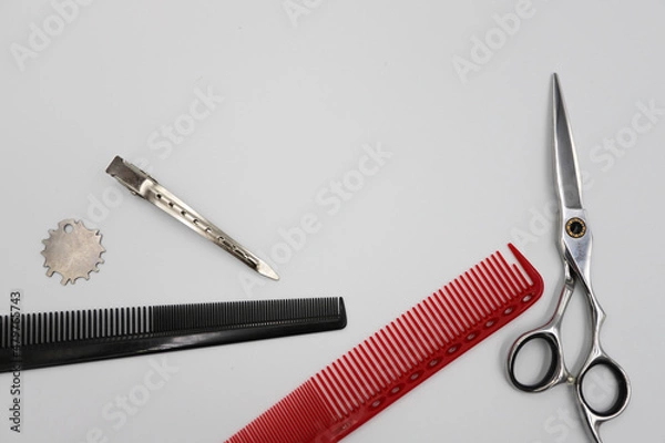 Fototapeta set of professional stylist tools on a light background