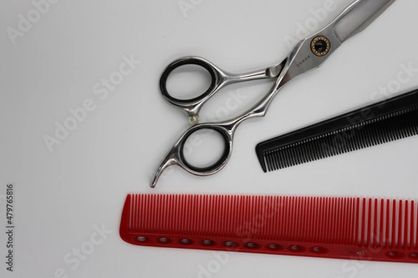 Fototapeta set of professional stylist tools on a light background