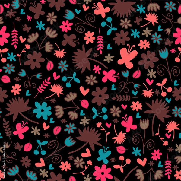 Fototapeta Seamless pattern wtih sweet floral elements