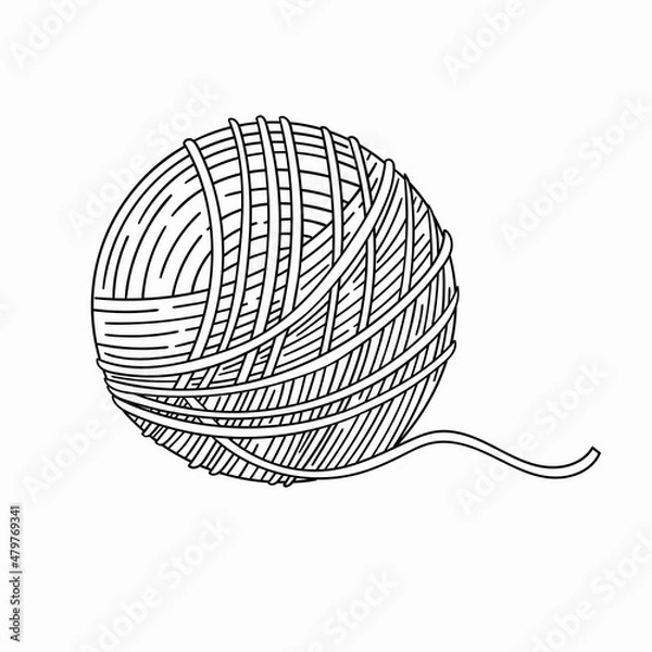 Fototapeta Yarn ball for knitting vector sketch isolated on white background illustration.