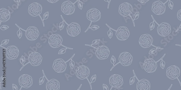 Fototapeta Simple rose flowers line seamless pattern