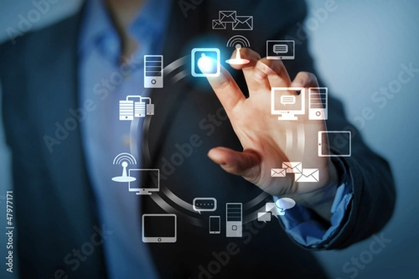 Fototapeta hand pushing on a touch screen