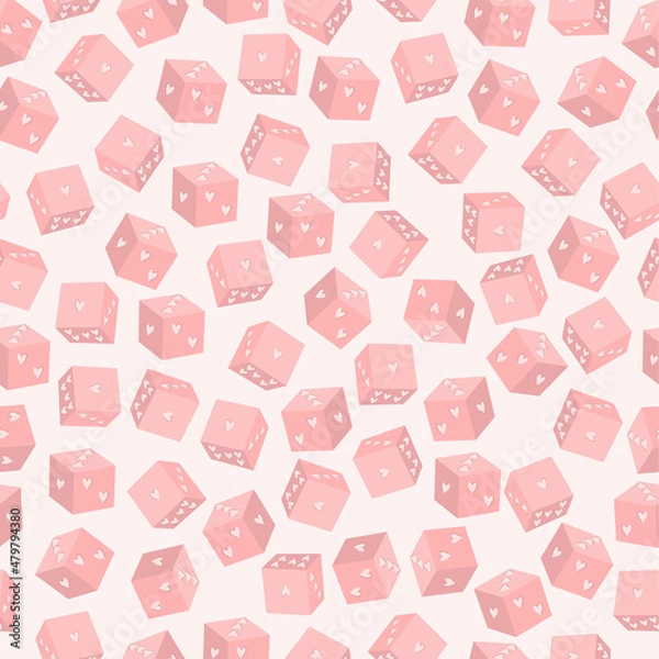 Fototapeta Seamless pattern playing dice in Valentines Day stylization.