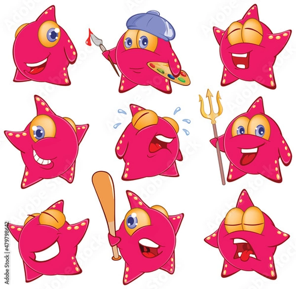 Fototapeta Cute Colorful Starfish Set Vector Illustration