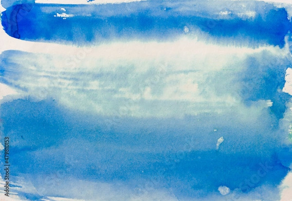 Obraz Watercolour colourful. Abstract background. Splashes. Blue colour. Aquarele paper. Hand painted.