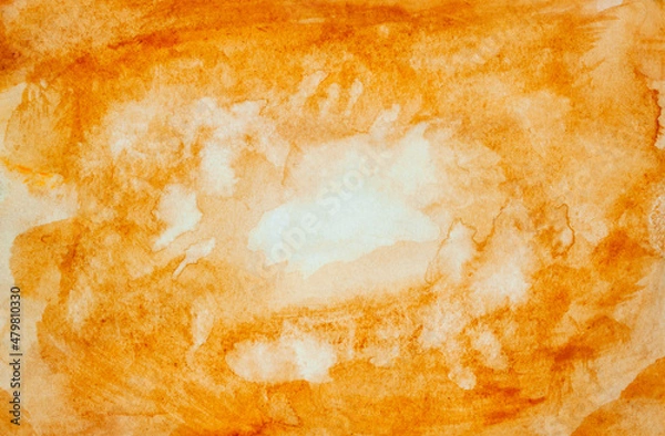 Obraz Watercolour colourful. Abstract background. Splashes. Orange, yellow. Aquarell paper. Hand painted. White centre