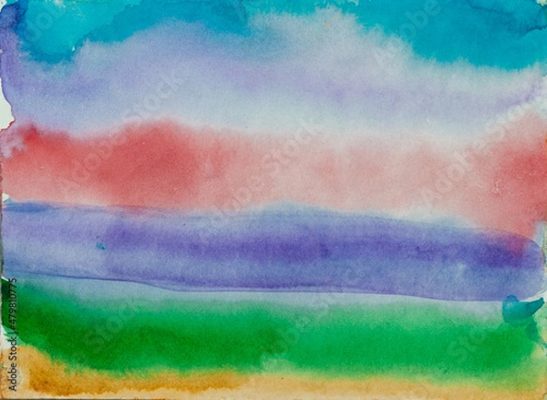 Obraz Watercolour painting. Colorful. Abstract background. Splashes. Green, yellow, gray, yellow colour. Aquarele paper. Hand painted.