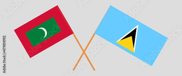 Fototapeta Crossed flags of Maldives and Saint Lucia. Official colors. Correct proportion