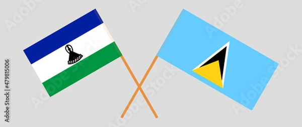 Obraz Crossed flags of Lesotho and Saint Lucia. Official colors. Correct proportion