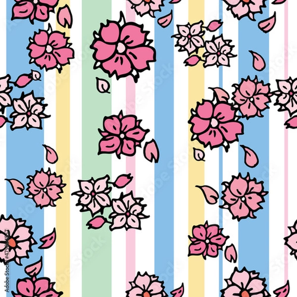 Fototapeta Vector white background white pink cherry tree flowers and cherry blossom sakura flowers. Seamless pattern background