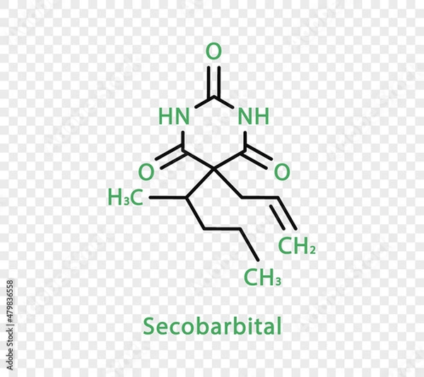 Fototapeta Secobarbital chemical formula. Secobarbital structural chemical formula isolated on transparent background.