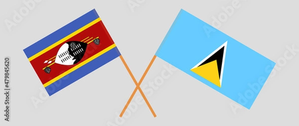 Obraz Crossed flags of Eswatini and Saint Lucia. Official colors. Correct proportion