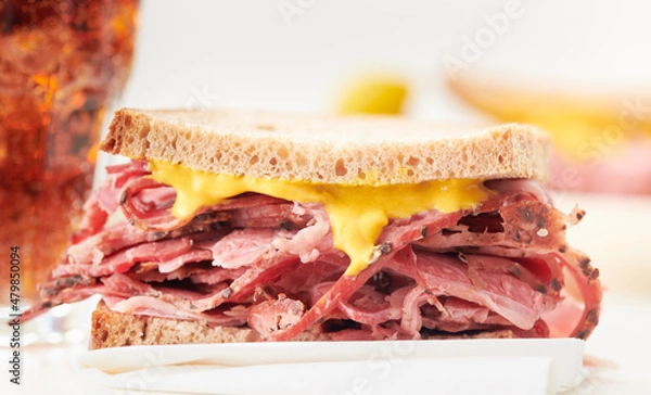 Obraz Smoked Meat Sandwich with Cola