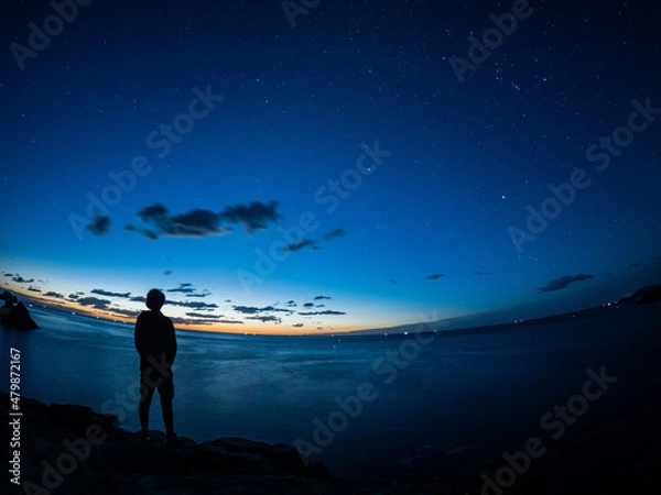 Obraz 夜明け前の星空と人物