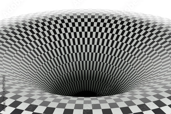 Fototapeta 3D Render of a checker pattern of warped space in a black hole like fashion